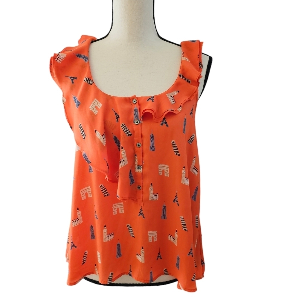 Anthropolpgie Maeve Aurelie Eiffel Tower Sleeveless Blouse 0